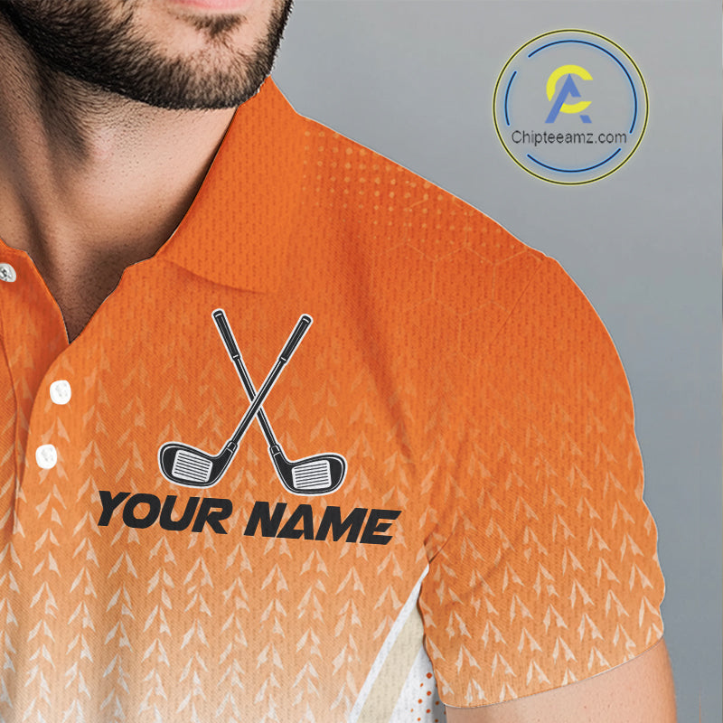 Custom Bulldog Golf Lover Orange Polo Shirt, Personalized Golf Polo Shirt With Dog