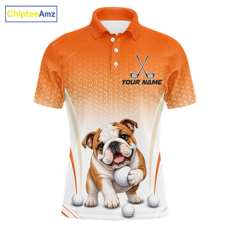 Custom Bulldog Golf Lover Orange Polo Shirt, Personalized Golf Polo Shirt With Dog