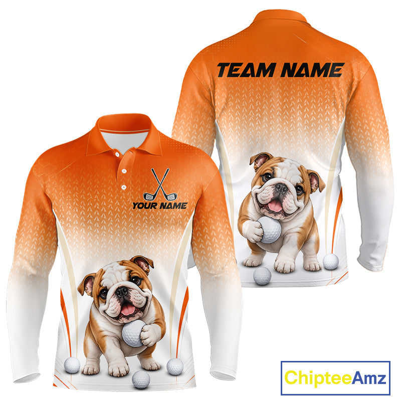 Custom Bulldog Golf Lover Orange Polo Shirt, Personalized Golf Polo Shirt With Dog