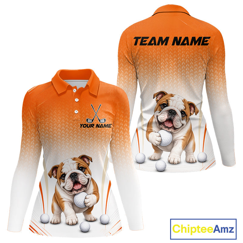 Custom Bulldog Golf Lover Orange Polo Shirt, Personalized Golf Polo Shirt With Dog