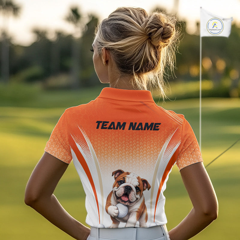 Custom Bulldog Golf Lover Orange Polo Shirt, Personalized Golf Polo Shirt With Dog
