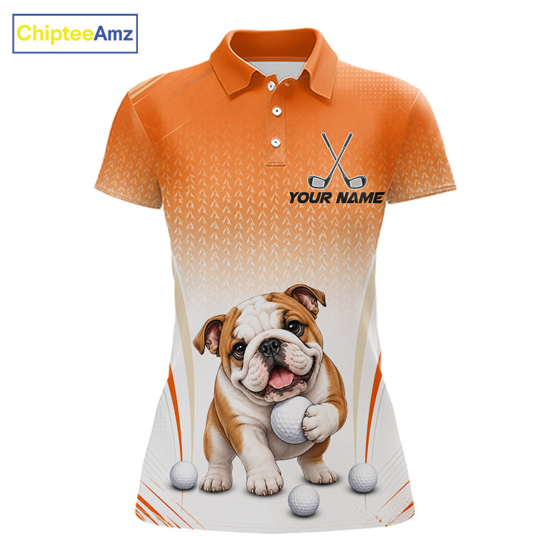 Custom Bulldog Golf Lover Orange Polo Shirt, Personalized Golf Polo Shirt With Dog