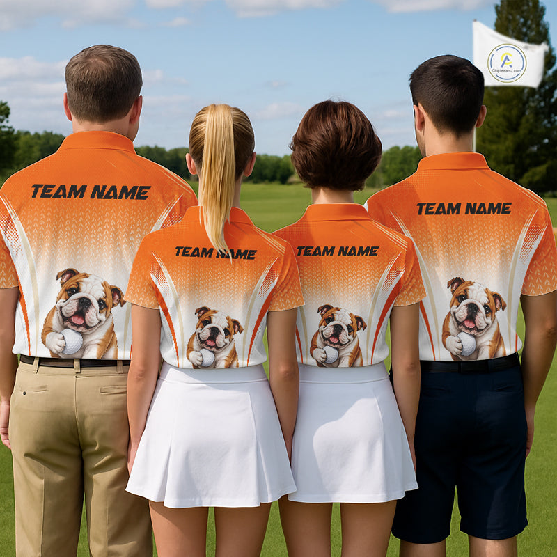 Custom Bulldog Golf Lover Orange Polo Shirt, Personalized Golf Polo Shirt With Dog