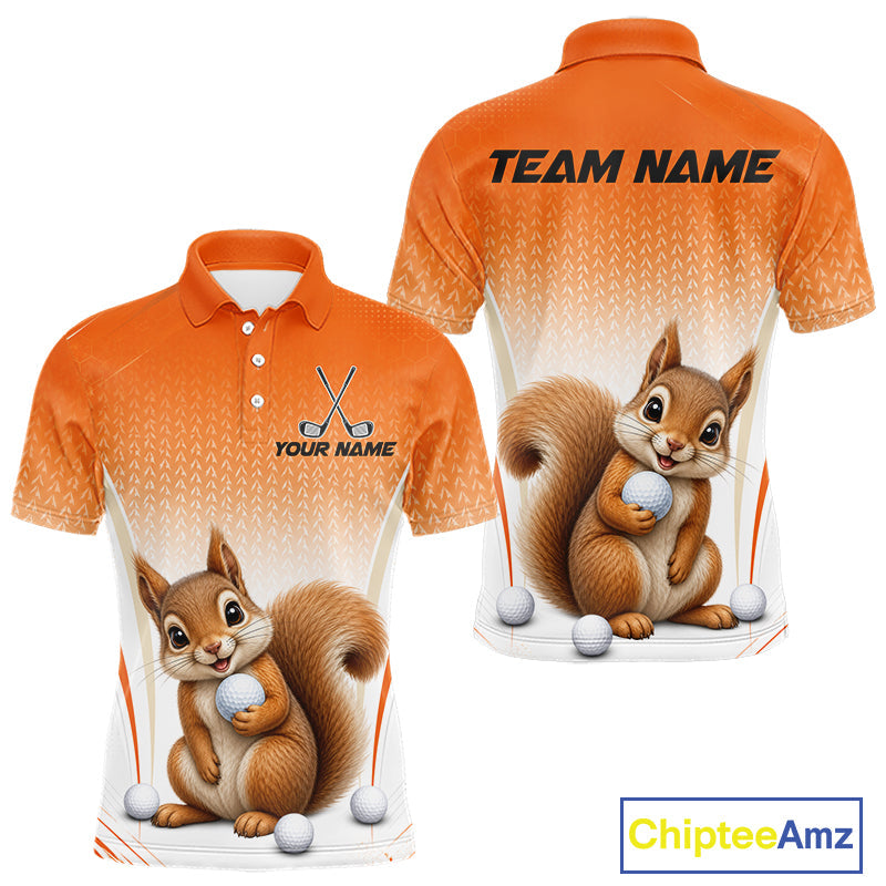Custom Squirrel Golf Lover Orange Polo Shirt, Personalized Golf Polo Shirt With Dog