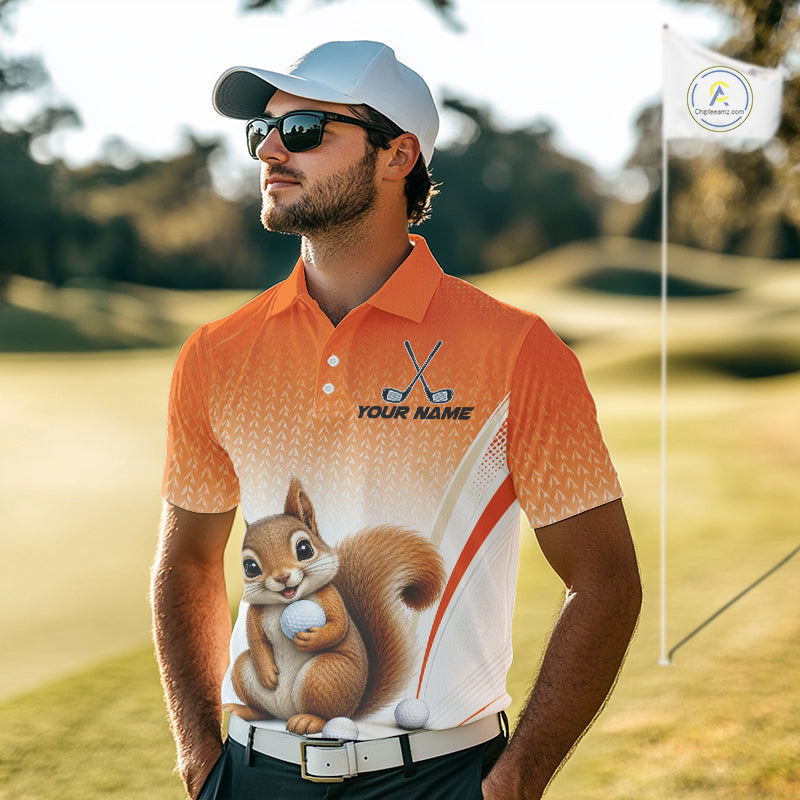 Custom Squirrel Golf Lover Orange Polo Shirt, Personalized Golf Polo Shirt With Dog