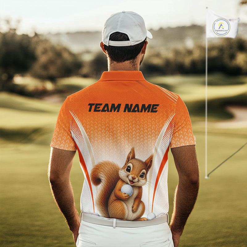 Custom Squirrel Golf Lover Orange Polo Shirt, Personalized Golf Polo Shirt With Dog