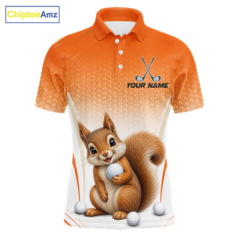 Custom Squirrel Golf Lover Orange Polo Shirt, Personalized Golf Polo Shirt With Dog
