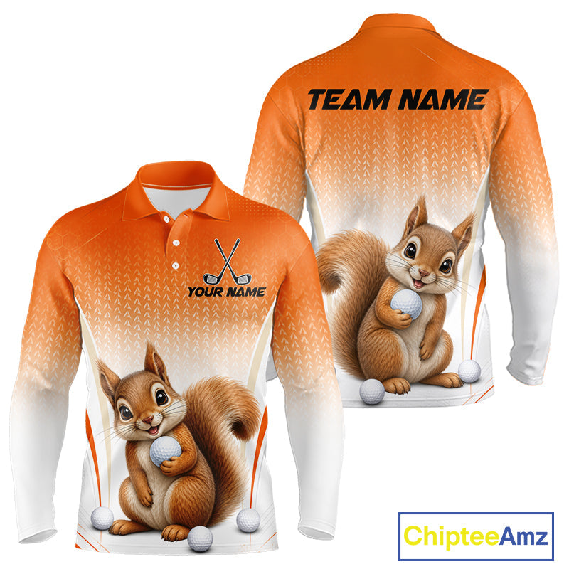 Custom Squirrel Golf Lover Orange Polo Shirt, Personalized Golf Polo Shirt With Dog