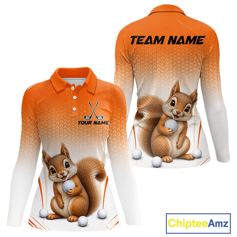 Custom Squirrel Golf Lover Orange Polo Shirt, Personalized Golf Polo Shirt With Dog