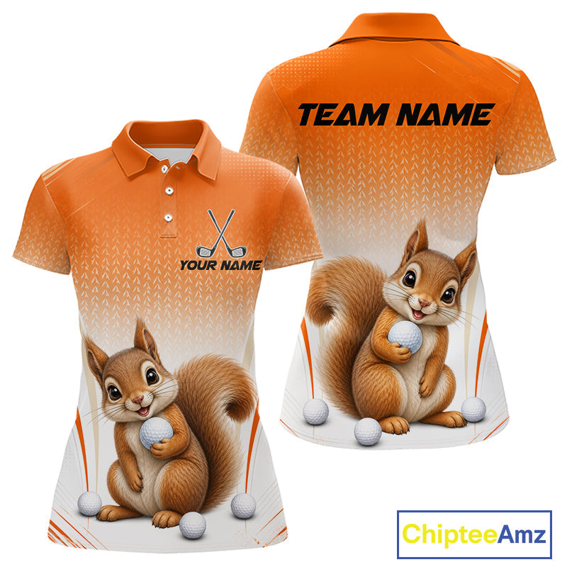 Custom Squirrel Golf Lover Orange Polo Shirt, Personalized Golf Polo Shirt With Dog