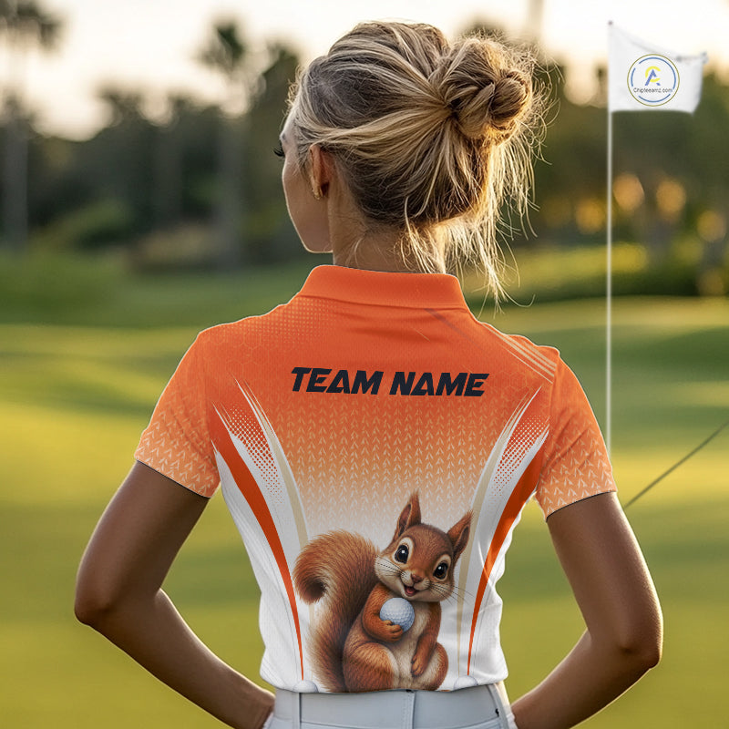 Custom Squirrel Golf Lover Orange Polo Shirt, Personalized Golf Polo Shirt With Dog
