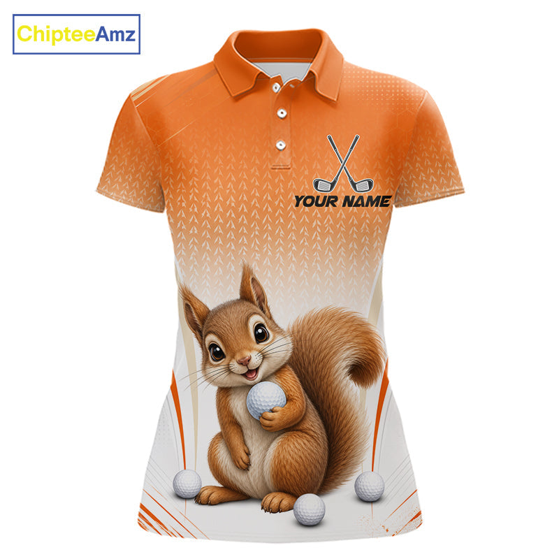 Custom Squirrel Golf Lover Orange Polo Shirt, Personalized Golf Polo Shirt With Dog