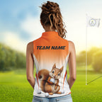 Custom Squirrel Golf Lover Orange Sleeveless Polo Shirt, Personalized Golf Polo Shirt With Dog