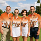Custom Squirrel Golf Lover Orange Polo Shirt, Personalized Golf Polo Shirt With Dog
