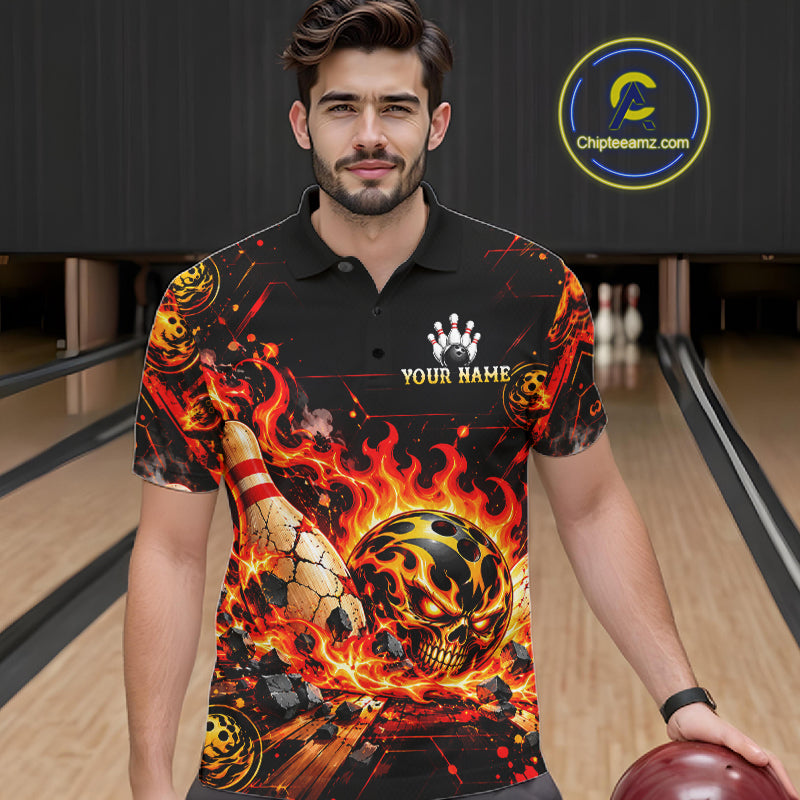 Burning Lava Bowling Ball Pattern Polo Shirt Personalized Team Performance Jersey