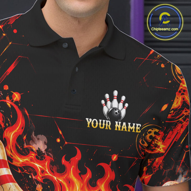 Burning Lava Bowling Ball Pattern Polo Shirt Personalized Team Performance Jersey