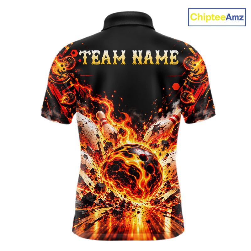 Burning Lava Bowling Ball Pattern Polo Shirt Personalized Team Performance Jersey