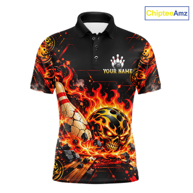 Burning Lava Bowling Ball Pattern Polo Shirt Personalized Team Performance Jersey