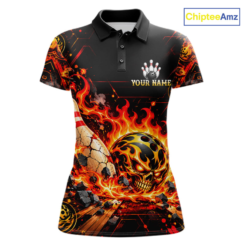 Burning Lava Bowling Ball Pattern Polo Shirt Personalized Team Performance Jersey
