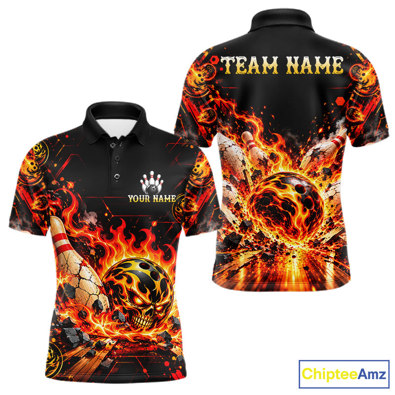 Burning Lava Bowling Ball Pattern Polo Shirt Personalized Team Performance Jersey