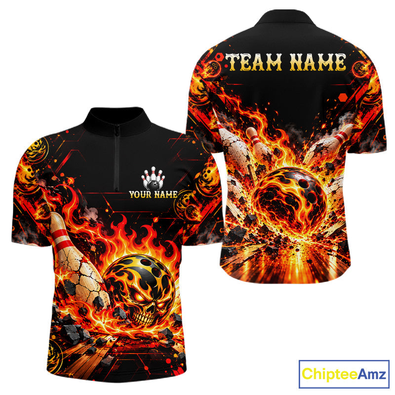 Burning Lava Bowling Ball Pattern Polo Shirt Personalized Team Performance Jersey