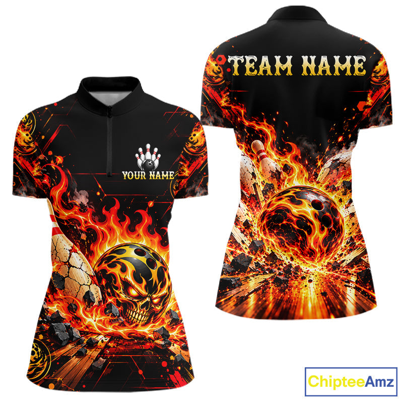 Burning Lava Bowling Ball Pattern Polo Shirt Personalized Team Performance Jersey