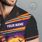 Halloween Flamingo Golf Polo Shirt Custom Witch Hat Full Moon Team Tournament Jersey