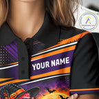 Halloween Flamingo Golf Polo Shirt Custom Witch Hat Full Moon Team Tournament Jersey