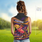 Halloween Flamingo Sleeveless Golf Polo Shirt Custom Witch Hat Full Moon Team Tournament Jersey