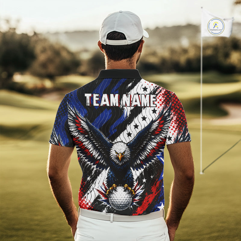 American Flag Eagle Golf Polo Shirts Custom Patriotic Eagle Golf Jersey
