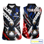 American Flag Eagle Sleeveless Golf Polo Shirts Custom Patriotic Eagle Golf Jersey