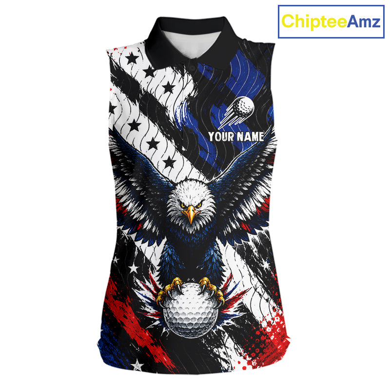 American Flag Eagle Sleeveless Golf Polo Shirts Custom Patriotic Eagle Golf Jersey