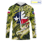 Largemouth Bass Fishing Shirt Custom Texas Flag Scale Pattern Long Sleeve Hooded Apparel