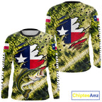 Largemouth Bass Fishing Shirt Custom Texas Flag Scale Pattern Long Sleeve Apparel