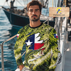 Largemouth Bass Fishing Shirt Custom Texas Flag Scale Pattern Long Sleeve Apparel