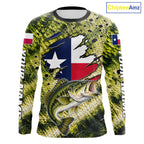 Largemouth Bass Fishing Shirt Custom Texas Flag Scale Pattern Long Sleeve Apparel