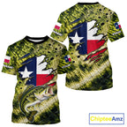 Largemouth Bass Fishing Shirt Custom Texas Flag Scale Pattern Short Sleeve Apparel