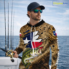 Largemouth Bass Fishing Shirt Custom Texas Flag Brown Scale Pattern Long Sleeve Hooded Apparel