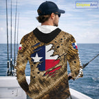 Largemouth Bass Fishing Shirt Custom Texas Flag Brown Scale Pattern Long Sleeve Hooded Apparel