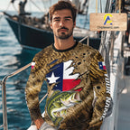 Largemouth Bass Fishing Shirt Custom Texas Flag Brown Scale Pattern Long Sleeve Apparel