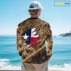 Largemouth Bass Fishing Shirt Custom Texas Flag Brown Scale Pattern Long Sleeve Apparel
