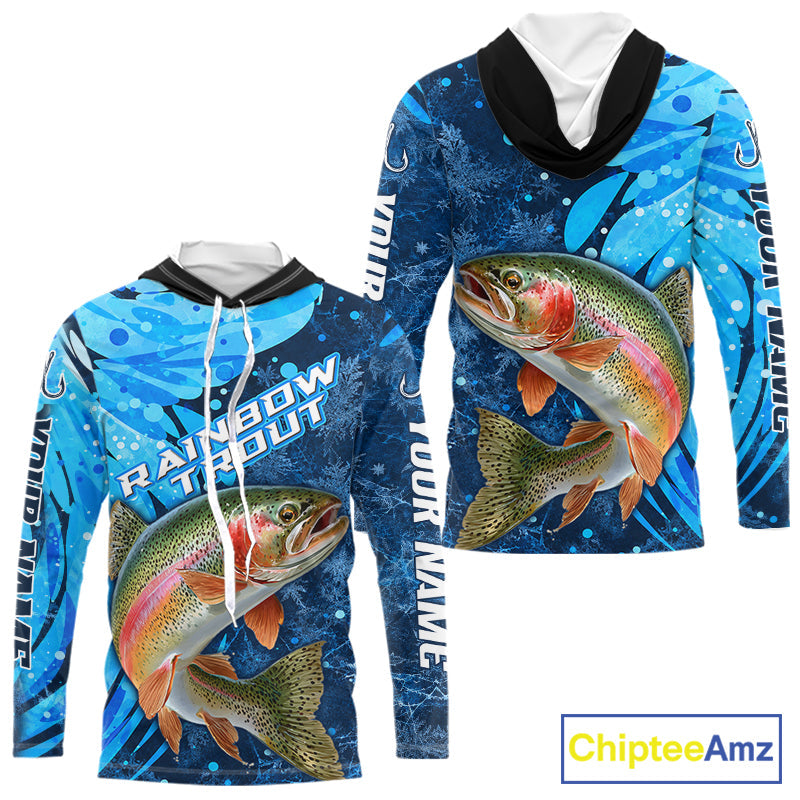 Rainbow Trout Fishing Shirts Hooded, Ice Fishing Shirts, Rainbow Trout Long Sleeve Fishing Gift