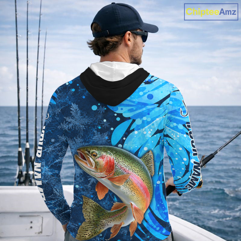 Rainbow Trout Fishing Shirts Hooded, Ice Fishing Shirts, Rainbow Trout Long Sleeve Fishing Gift