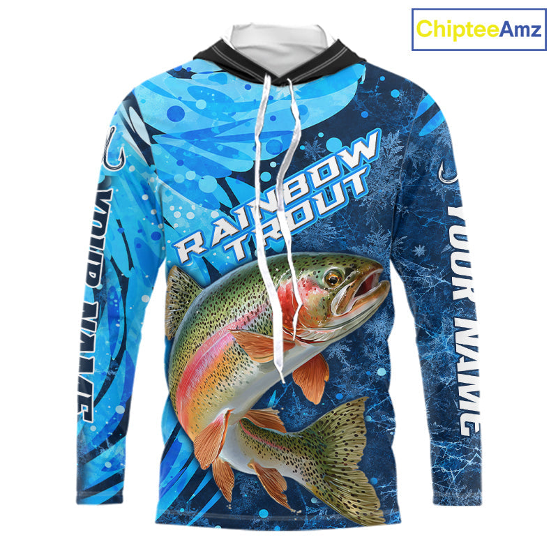 Rainbow Trout Fishing Shirts Hooded, Ice Fishing Shirts, Rainbow Trout Long Sleeve Fishing Gift