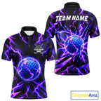 Personalized Purple Electric Lightning Golf Polo Shirt, Custom Golf Ball Polo Shirt