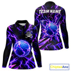 Personalized Purple Electric Lightning Golf Polo Shirt, Custom Golf Ball Polo Shirt