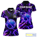 Personalized Purple Electric Lightning Golf Polo Shirt, Custom Golf Ball Polo Shirt