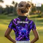 Personalized Purple Electric Lightning Golf Polo Shirt, Custom Golf Ball Polo Shirt