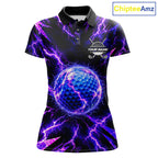 Personalized Purple Electric Lightning Golf Polo Shirt, Custom Golf Ball Polo Shirt