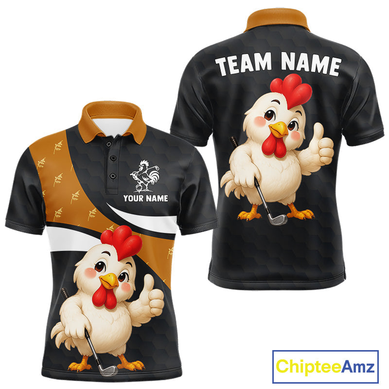 Funny Chicken Golf Polo Shirt Personalized Custom Name Rooster Golfer Polo